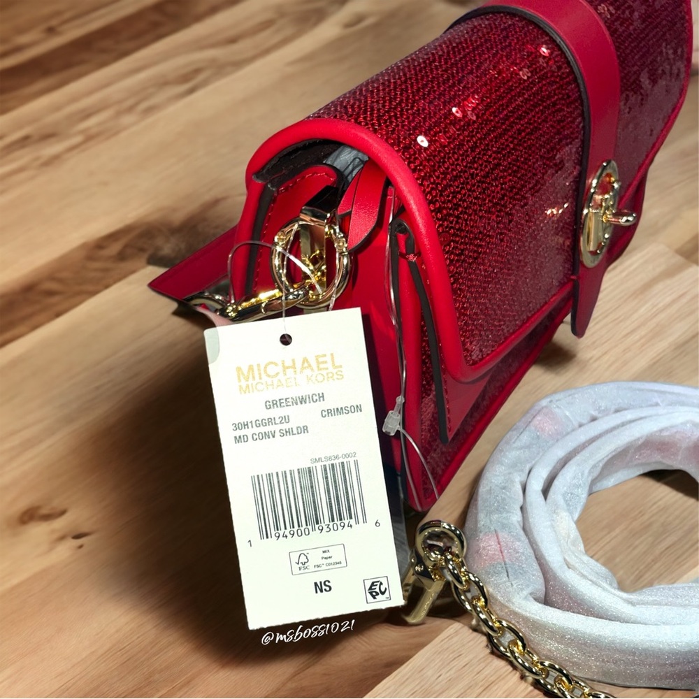 ULTRA RARE Michael Kors Greenwich Md Conv Shoulder Bag in Crimson NWT - Picture 9 of 9